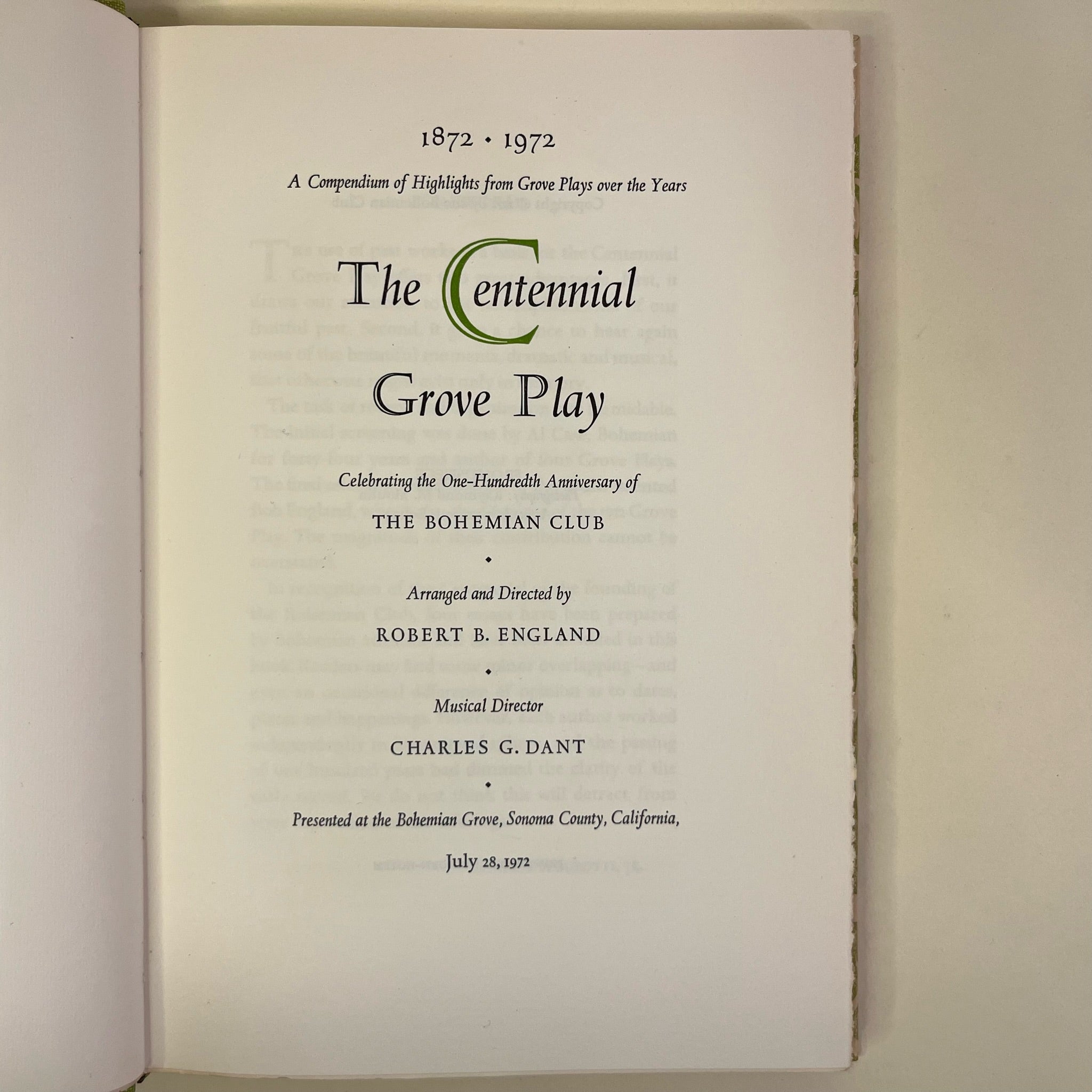 1972 Bohemian Grove The Centennial Grove Play
