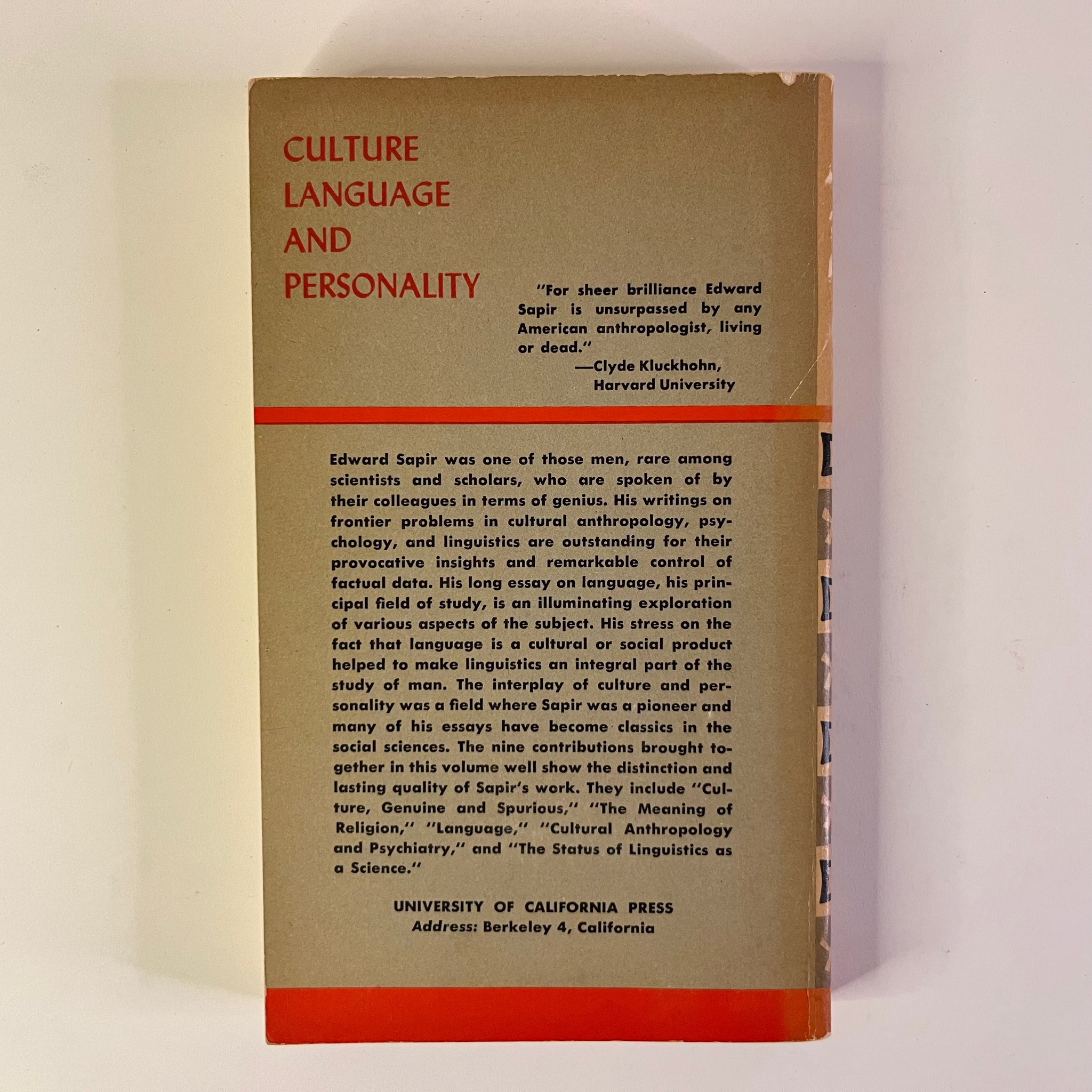 Culture Language And Personality By Edward Sapir