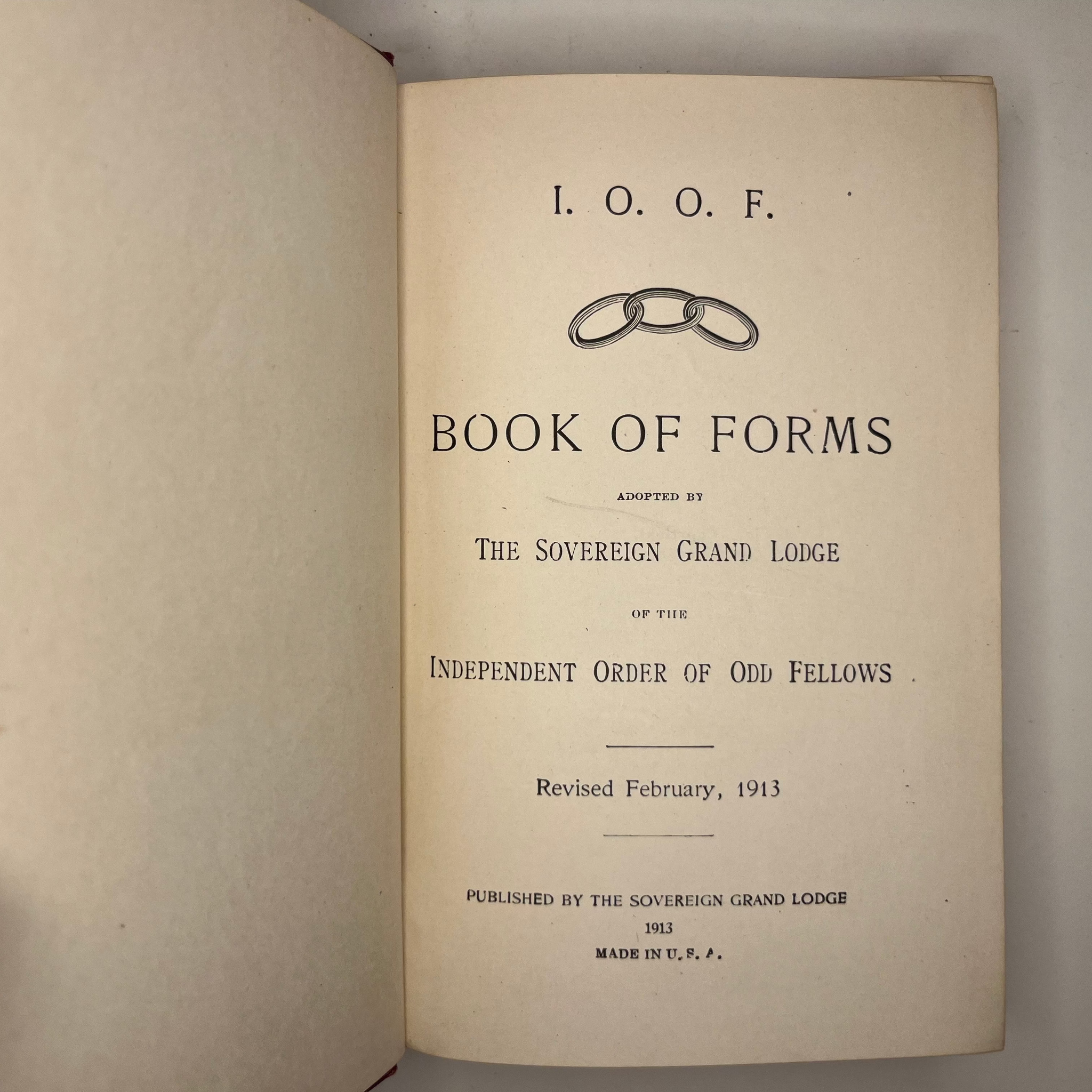 1913 Masonic International Order Of Odd Fellows Book Of Forms