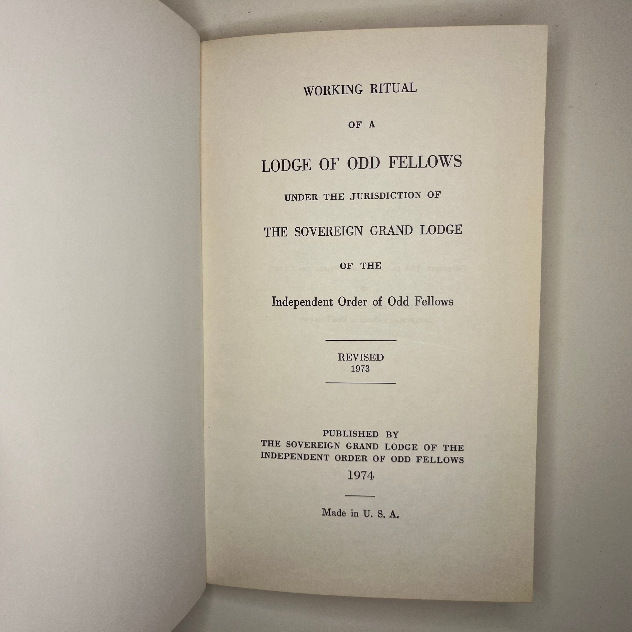 1974 Masonic Lodge Of Odd Fellows Working Ritual