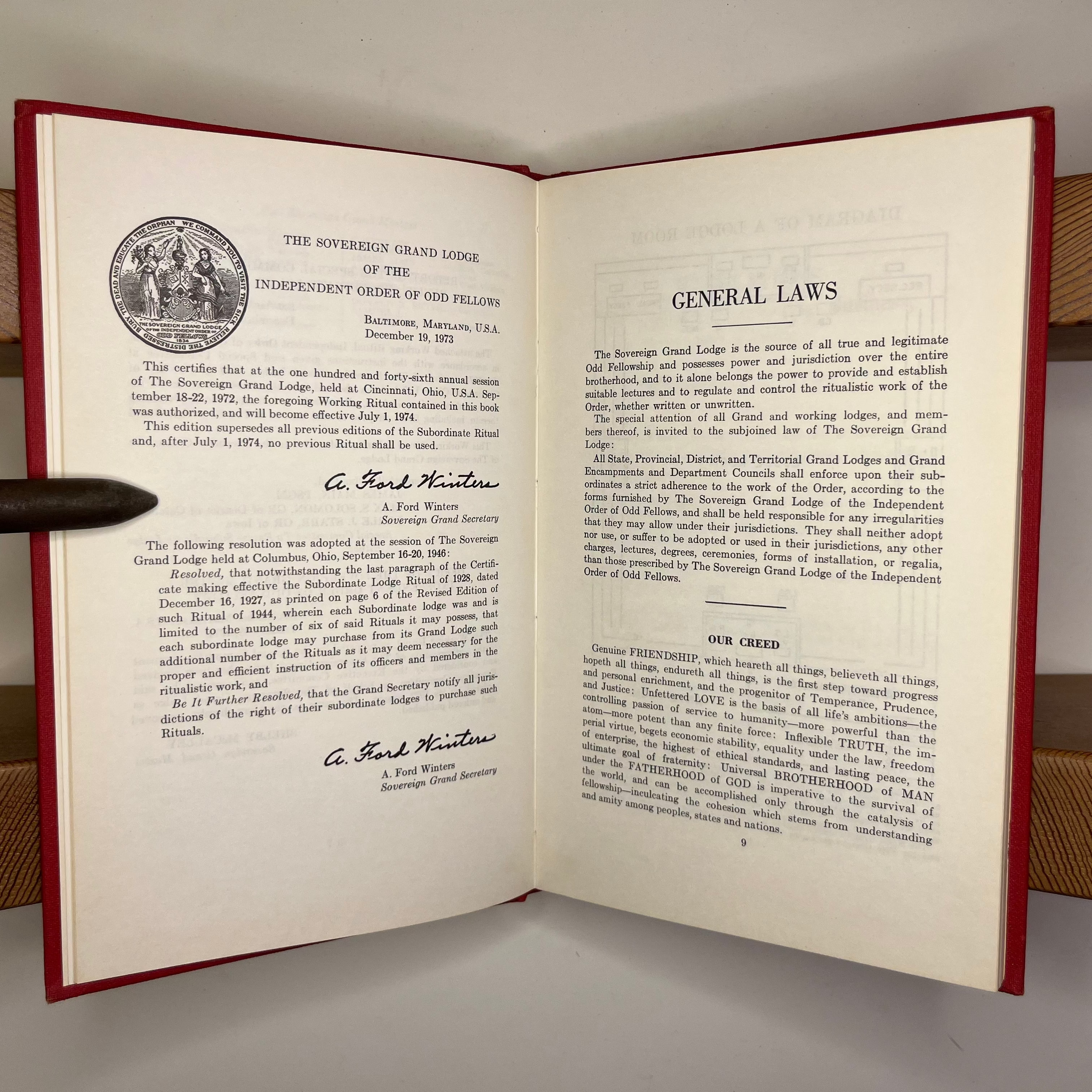 1974 Masonic Lodge Of Odd Fellows Working Ritual