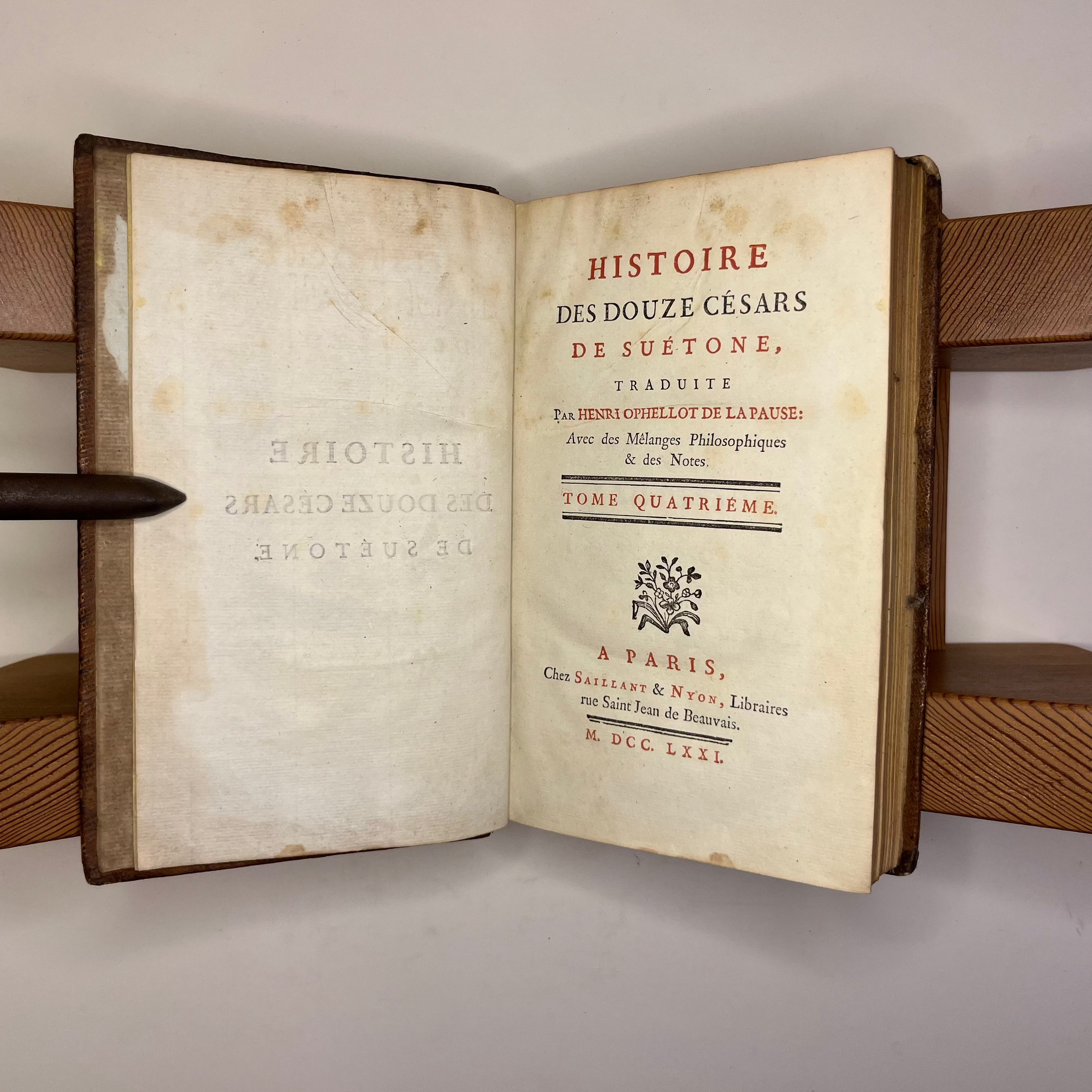 1771 French Suetonius's Lives Of The Twelve Caesars Vol IV translated by Henri Ophellot