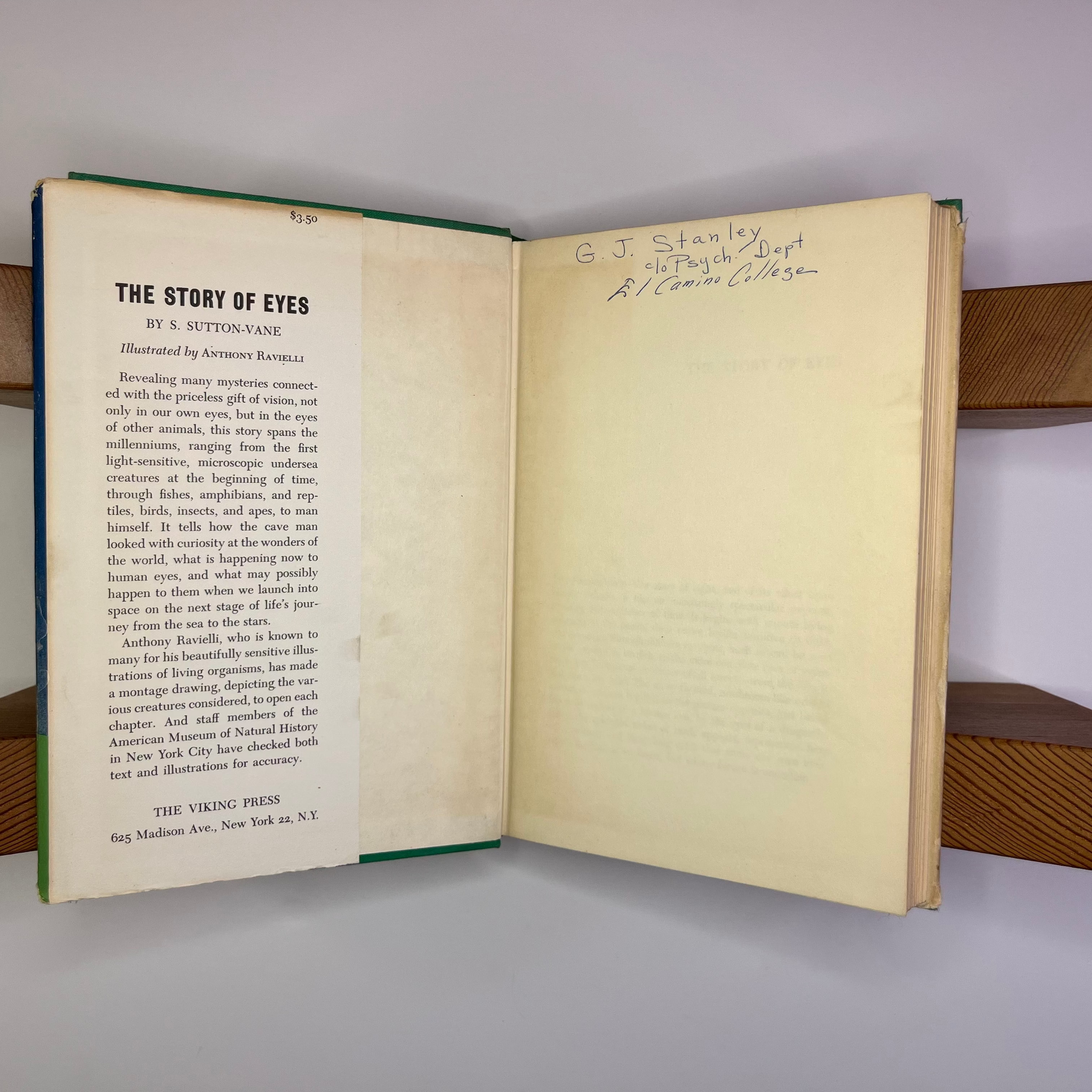 1958 The Story Of Eyes by S. Sutton. Vane