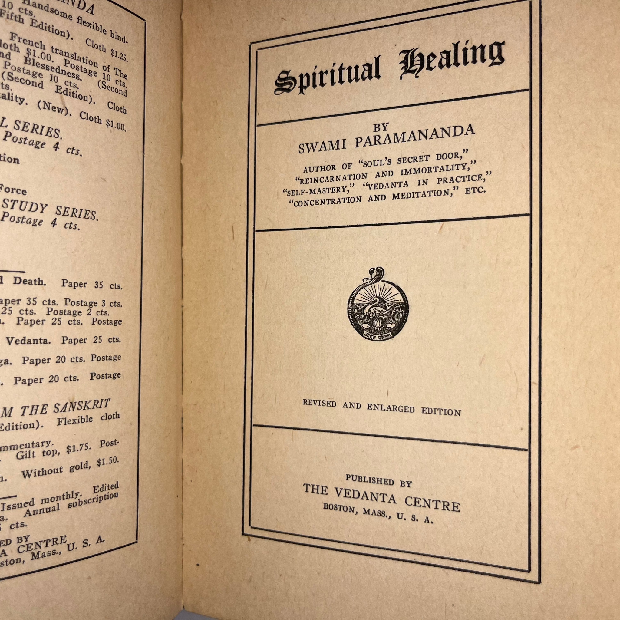 1923 Spiritual Healing by Swami Paramananda