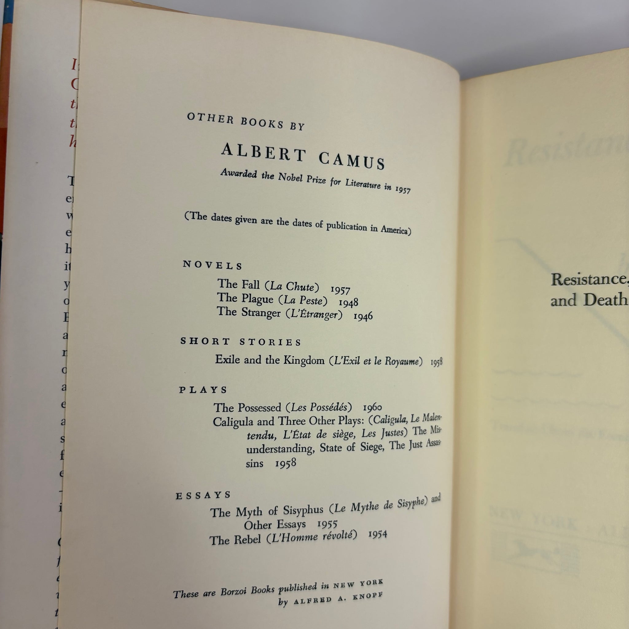 1961 Resistance Rebellion and Death by Albert Camus