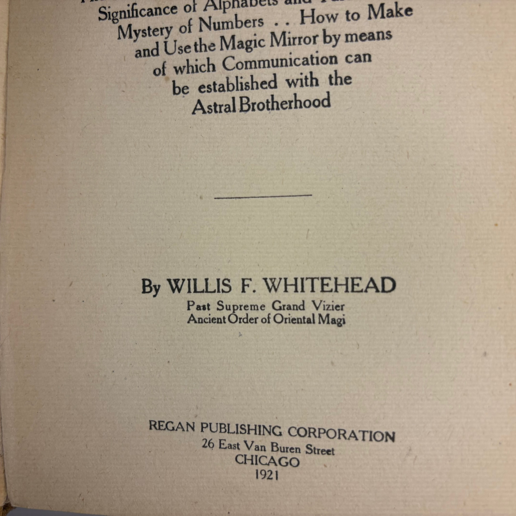 1921 Occultism Simplified by Willis F. Whitehead