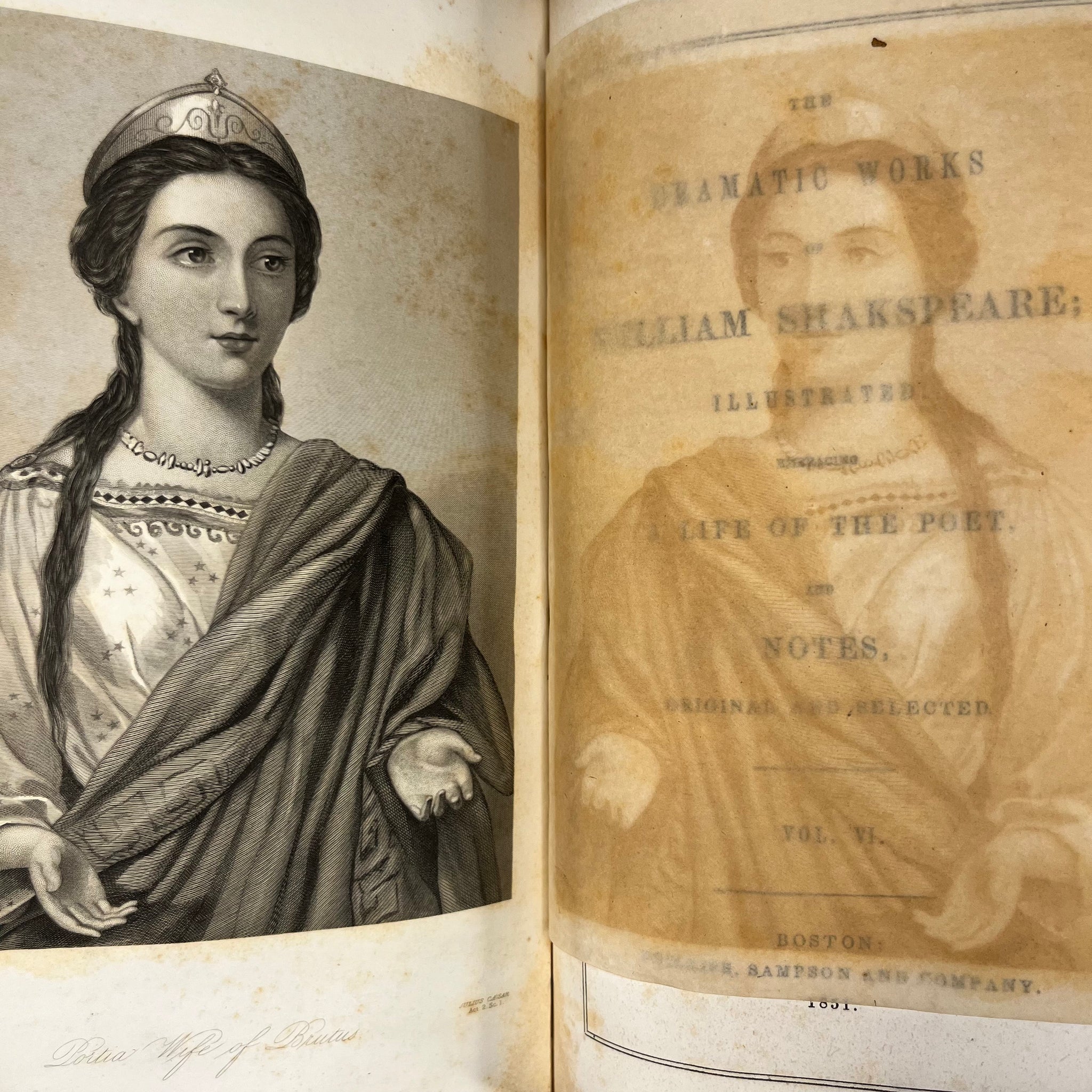 1851 Shakespeare's Collected Works Volume I-VIII Complete Set Boston Phillips and Sampson Company